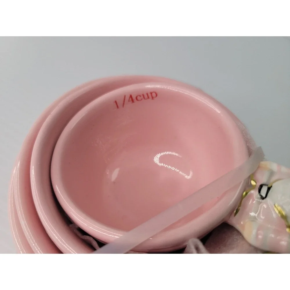 Arlington Designs Measuring Cups Pink Nutcracker Ceramic Polka Dot Christmas NEW